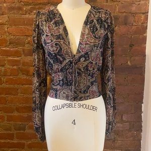 THE KOOPLES (sz 1) Silk Deep V Lace-Up Top